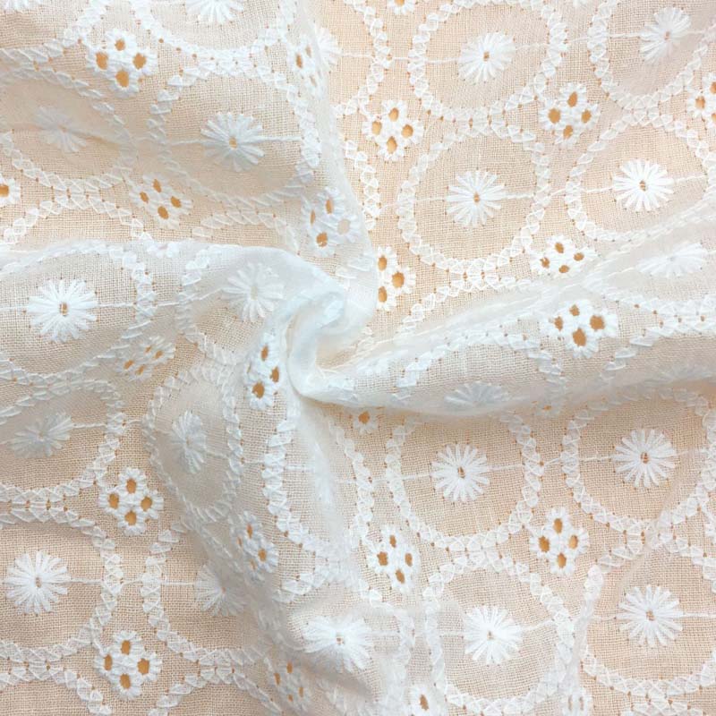 Summer Off White Swiss Cotton Voile Eyelet Lace Fabric for Dress,Diy Embroidered Apparel Patchwork Sewing Cloth,Width 130cm