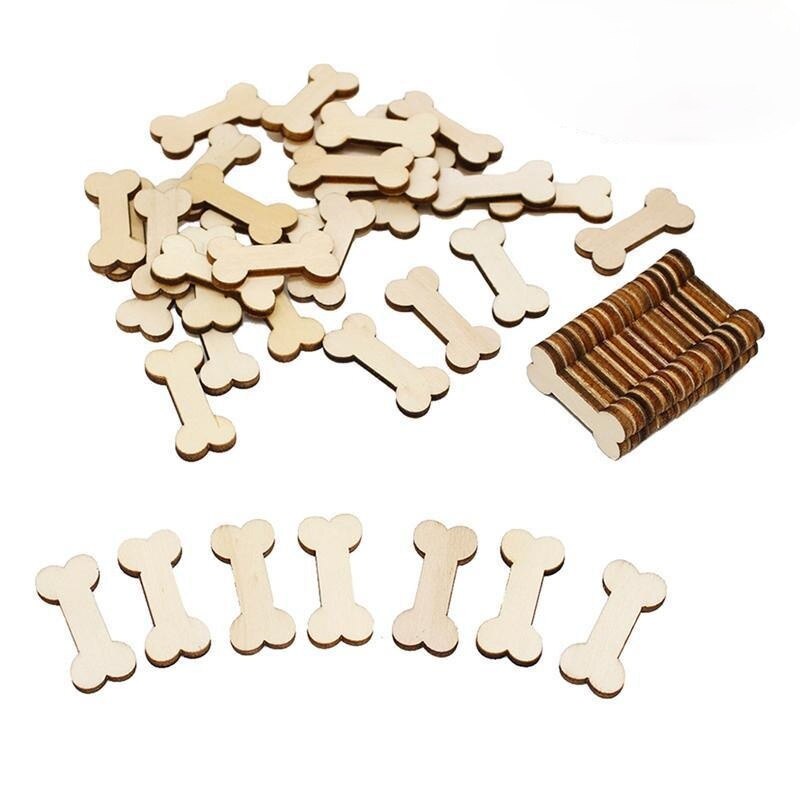 50pcs Unfinished Wood Dog Bone Cutouts Ready to Paint or Decorate for Wood Craft and DIY Projects