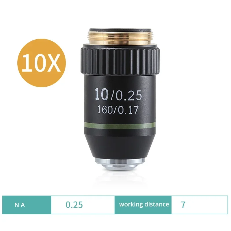 195 objetivo acromático 4X 10X 20X 40X 60X 100X lente objetivo de microscopio de RMS 20,2mm piezas de objetivo óptico: Oro