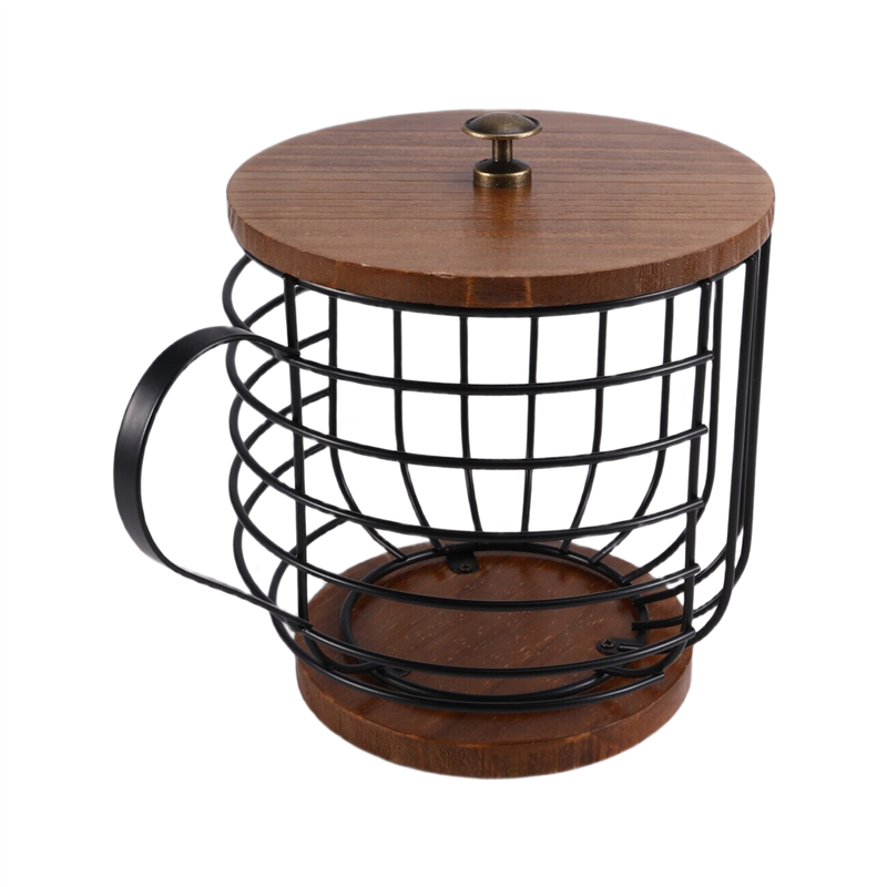 T97C-koffiedoos opbergdoos, grote opbergmand, met houten basis en deksel, geschikt voor keuken en kantoor.