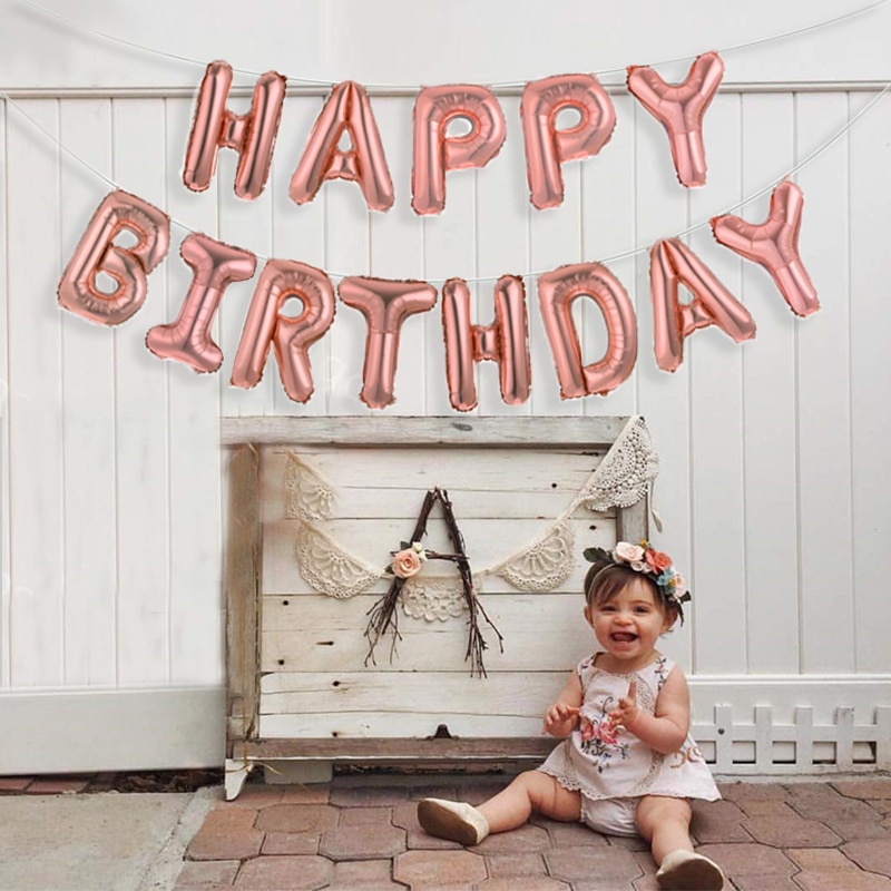 Ballons pour anniversaire, 13 pièces, lettres Happy Birthday, 16 pouces, décorations pour fête en aluminium, Rose or, argent, noir, fournitures de