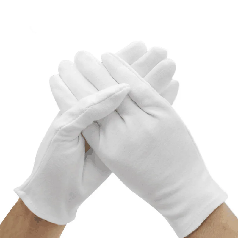 12 Pairs Thicken White Cotton Gloves Ceremonial Formal Work Uniform Magician Parades Inspection Unisex Labor Working Gloves