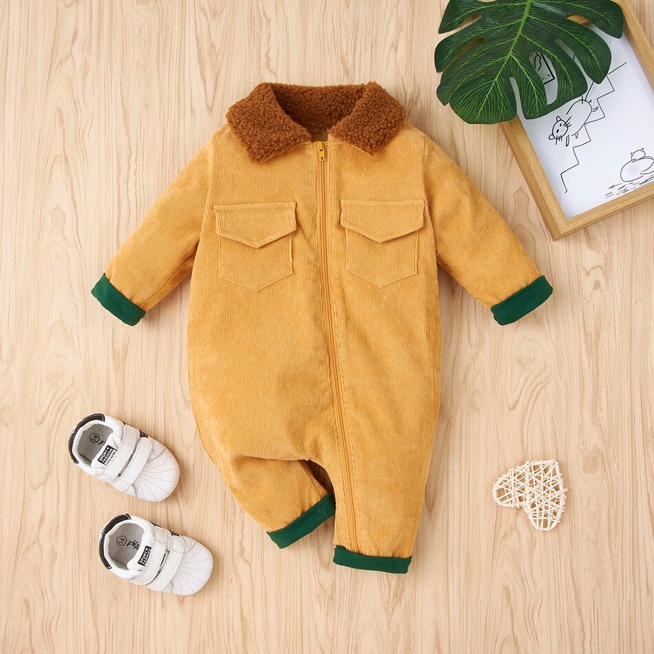 PatPat Winter Baby Stylish Solid Jumpsuits for Baby Boy Clothes