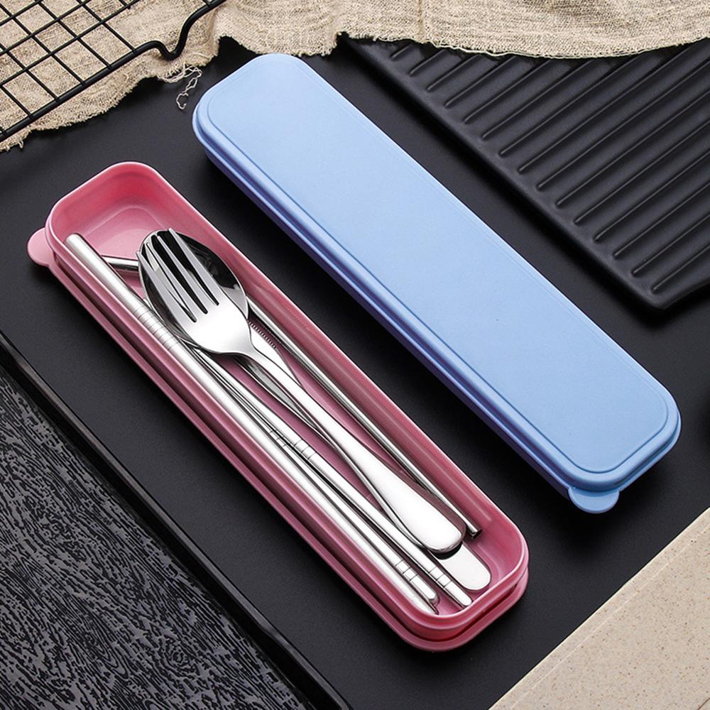 Juego de vajilla de Metal, juego de vajilla de acero inoxidable, para el hogar, oficina, viajes, Camping, cubiertos, accesorios de vajilla de cocina portátil
