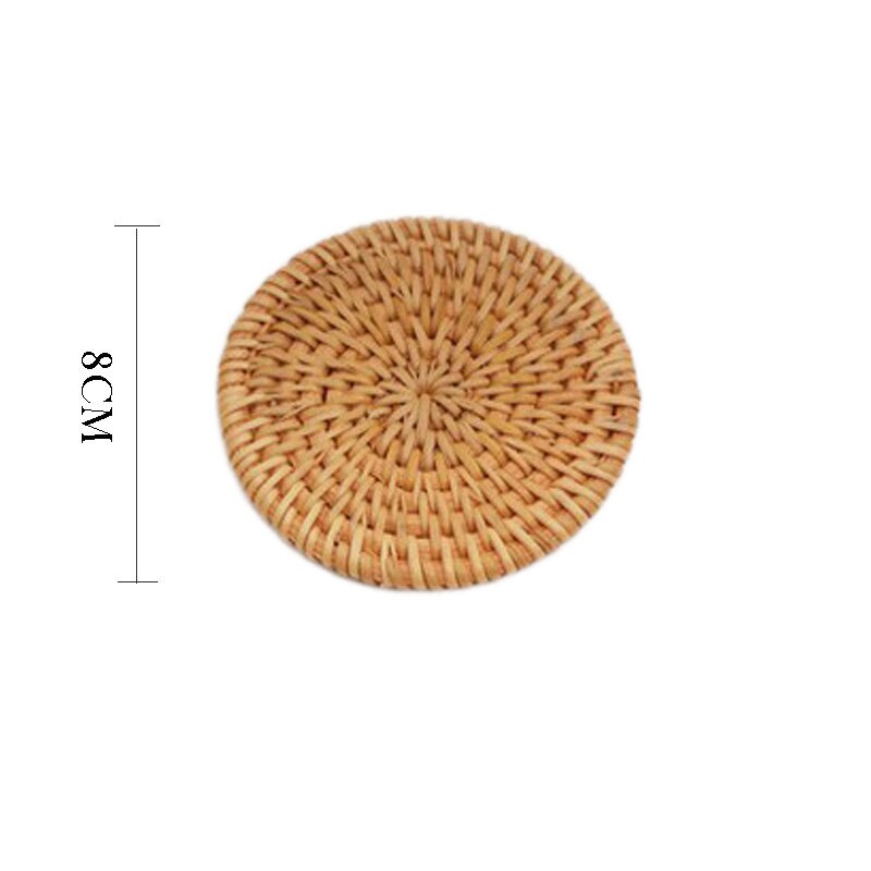 Mimbre de paja Natural para mesa aislamiento térmico taza de café o té antideslizante duradera, plato de cazuela, manteles individuales de mesa, posavasos para taza: 8 CM