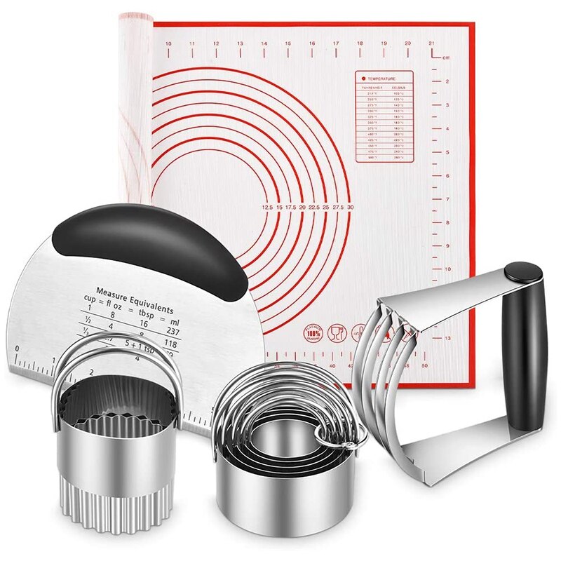 Pastry Cutter, Biscuit Cutter, Dough Scraper, Silicone Baking Mats, Stainless Steel Pastry Blender Set, Dough 5 Pcs/Set