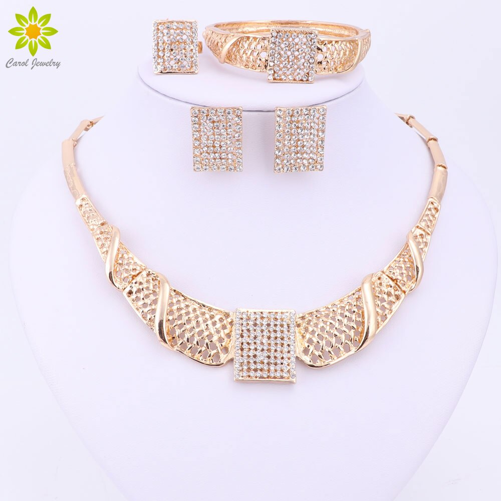 African Costume Jewelry Set Gold Color Crystal Jewelry Sets Necklace Set For Women Wedding