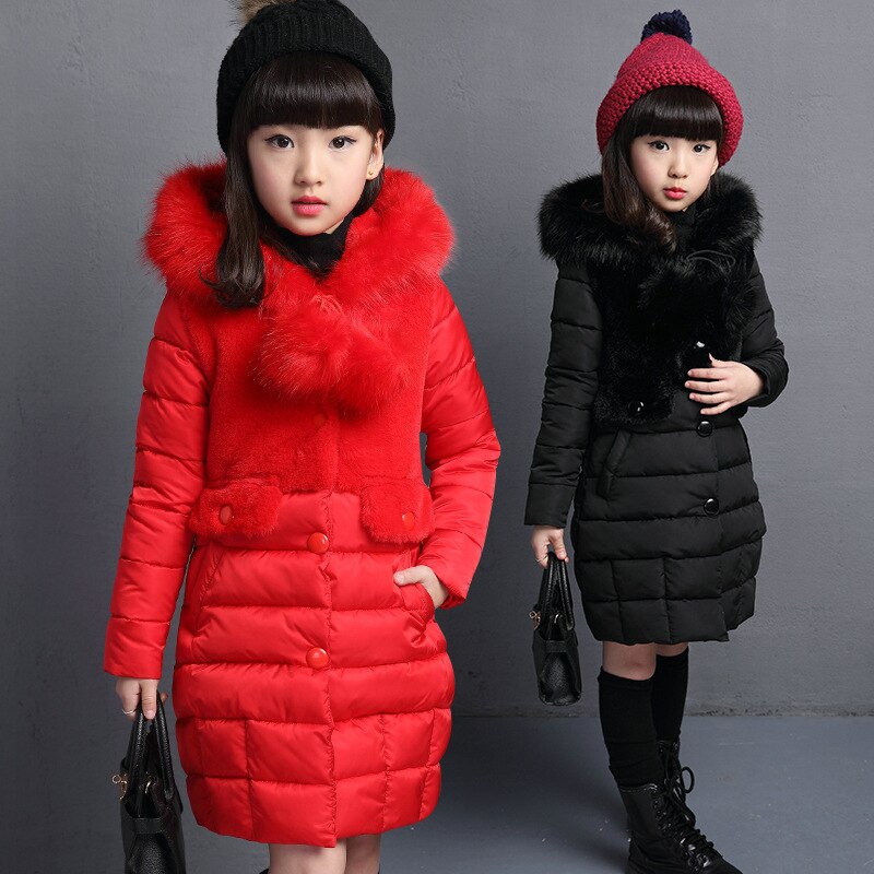 Chaqueta de plumas para niña y niño, abrigo largo con capucha y cuello de piel , chaqueta acolchada de algodón, 4, 5, 6, 7, 8, 9, 10 años