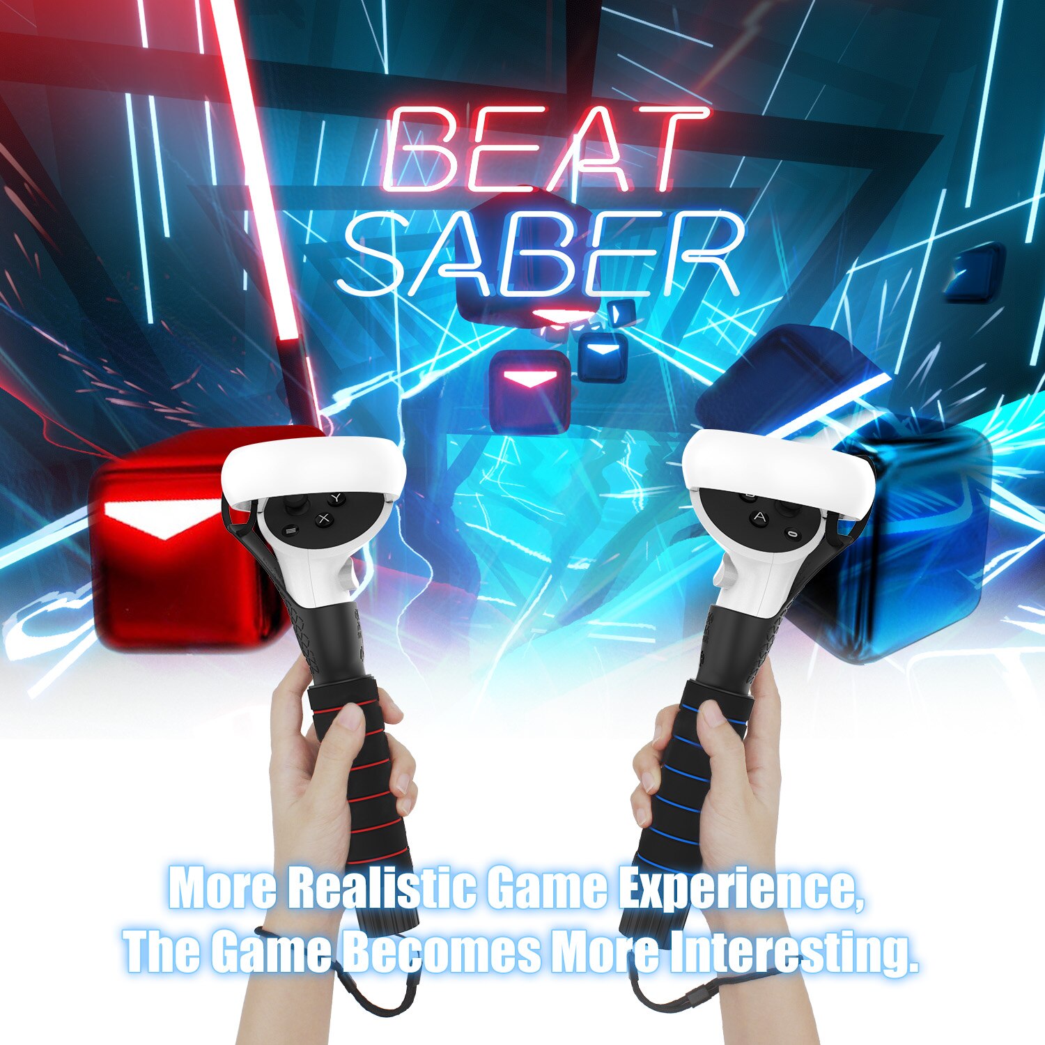 Dual Handles Extension Grips For Oculus Quest, Oculus Quest 2 , Rift S Vr Controllers Playing Beat Saber Game Accessories