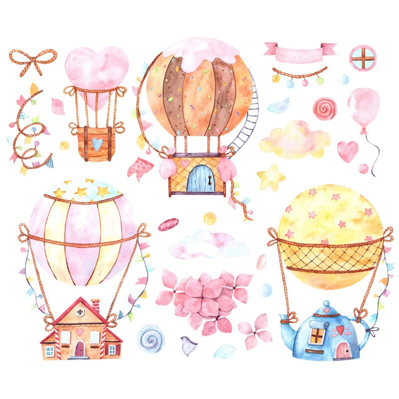 Cartoon Liefde Hart Luchtballon Muurstickers Voor Kinderkamer Nursery Babykamer Milieuvriendelijke Vinyl Muurstickers Art Muur muurschilderingen: Default Title