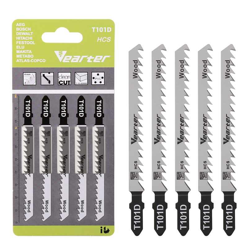 Vearter 5Pack T101D Decoupeerzaagblad 4inch 100mm HCS T-Schacht 6TPI Snel Schoon Snijdt in Hard Zacht Hout Multiplex Kunststoffen
