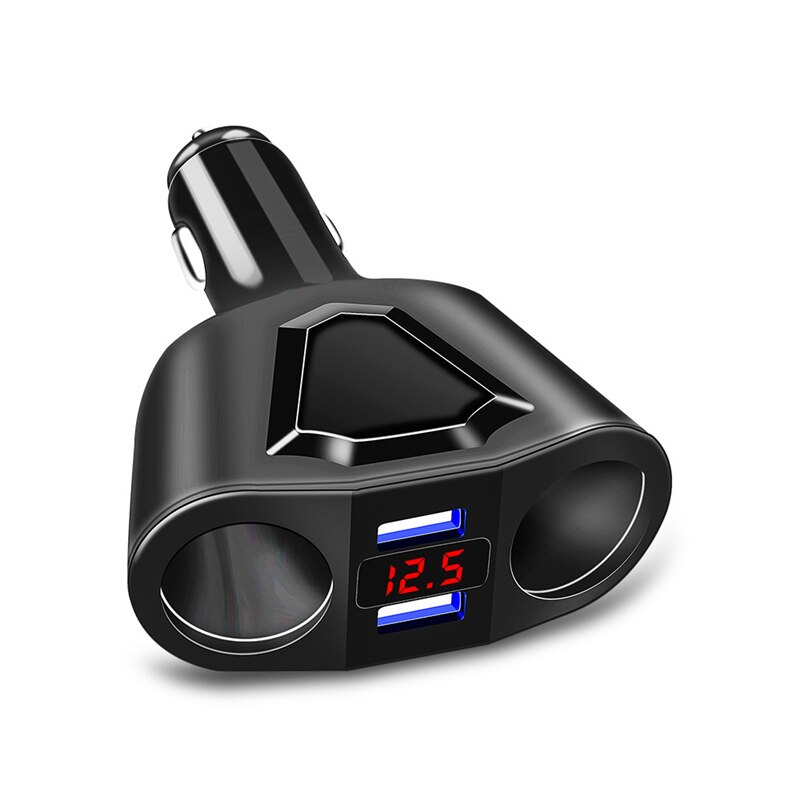 Auto Splitter Sigarettenaansteker Universele Power Adapter 3.1A Dual Usb Car Charger Poorten 120W Output Met Spanning Display: black