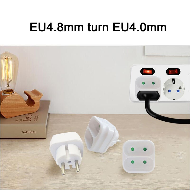 Eu stekker 4.8mm stekker  to 4.0mm jack stroomadapter stekker 16a 250v witte reisstekker adapter converter 1 to 2 stopcontacten ronde voetjes