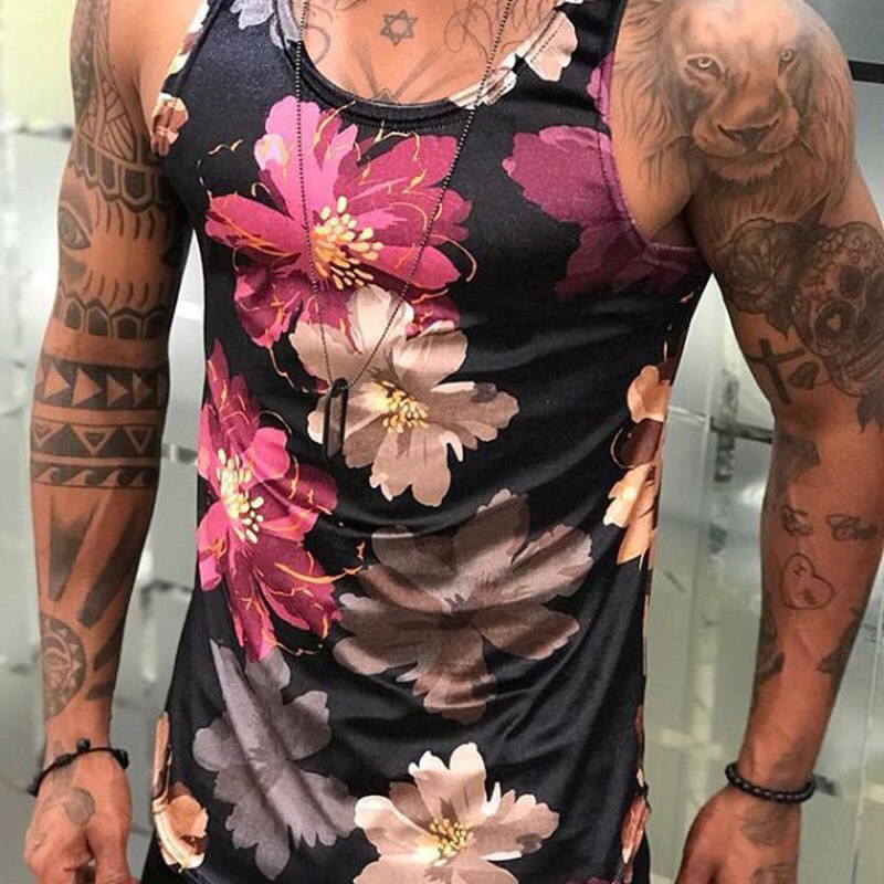 Canotta da uomo estate 2021 camicie senza maniche stampa luna e sole abbigliamento Fitness uomo Casual sport gilet Slim Harajuku Top camicia: RD / XXL