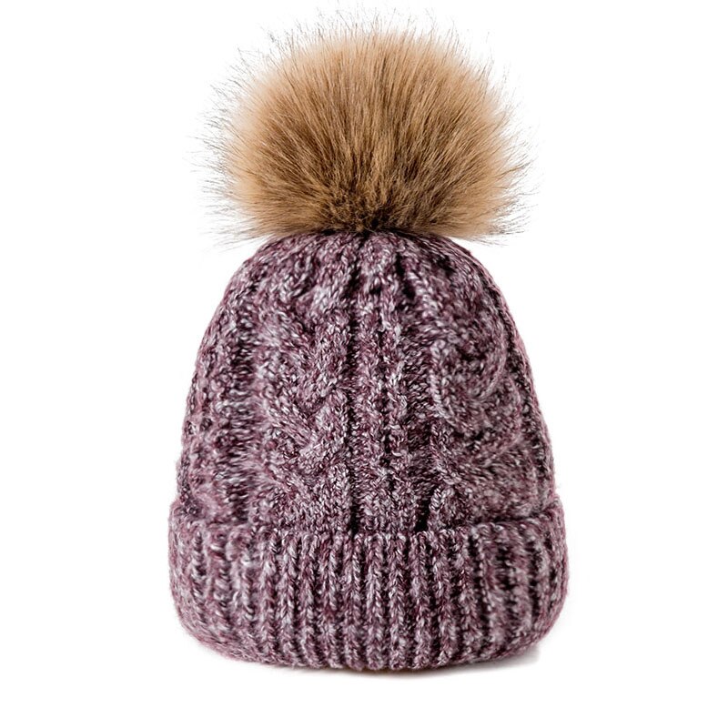 Wintermuts dames gebreid plus fluwelen winter warme muts dames effen kleur pompon muts meisjes kleding accessoires: 5