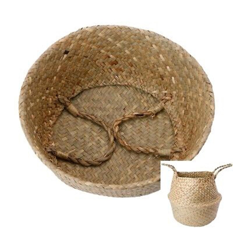 Natura Woven Household Foldable Storage Pot Garden Flower Vase Bellied Basket Hanging Basket With Handle Storage