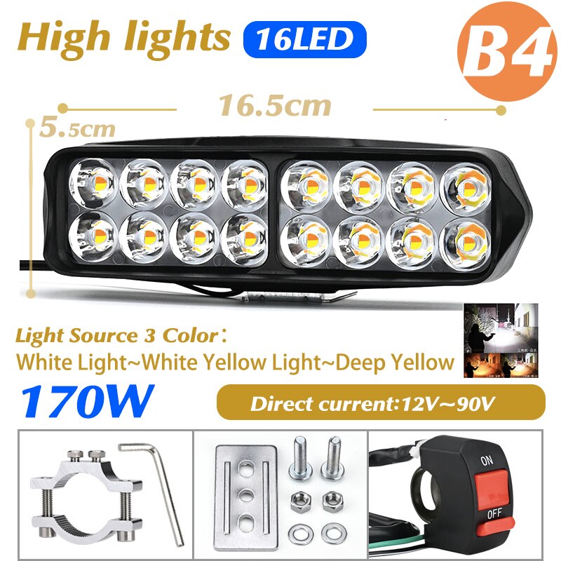 12V~90V 125W Motorcycle Bicycles Driving LED Headlight Chip U5 Motorbike Spotlight Street Moto Fog DRL Spot Head Light Lamp: B4