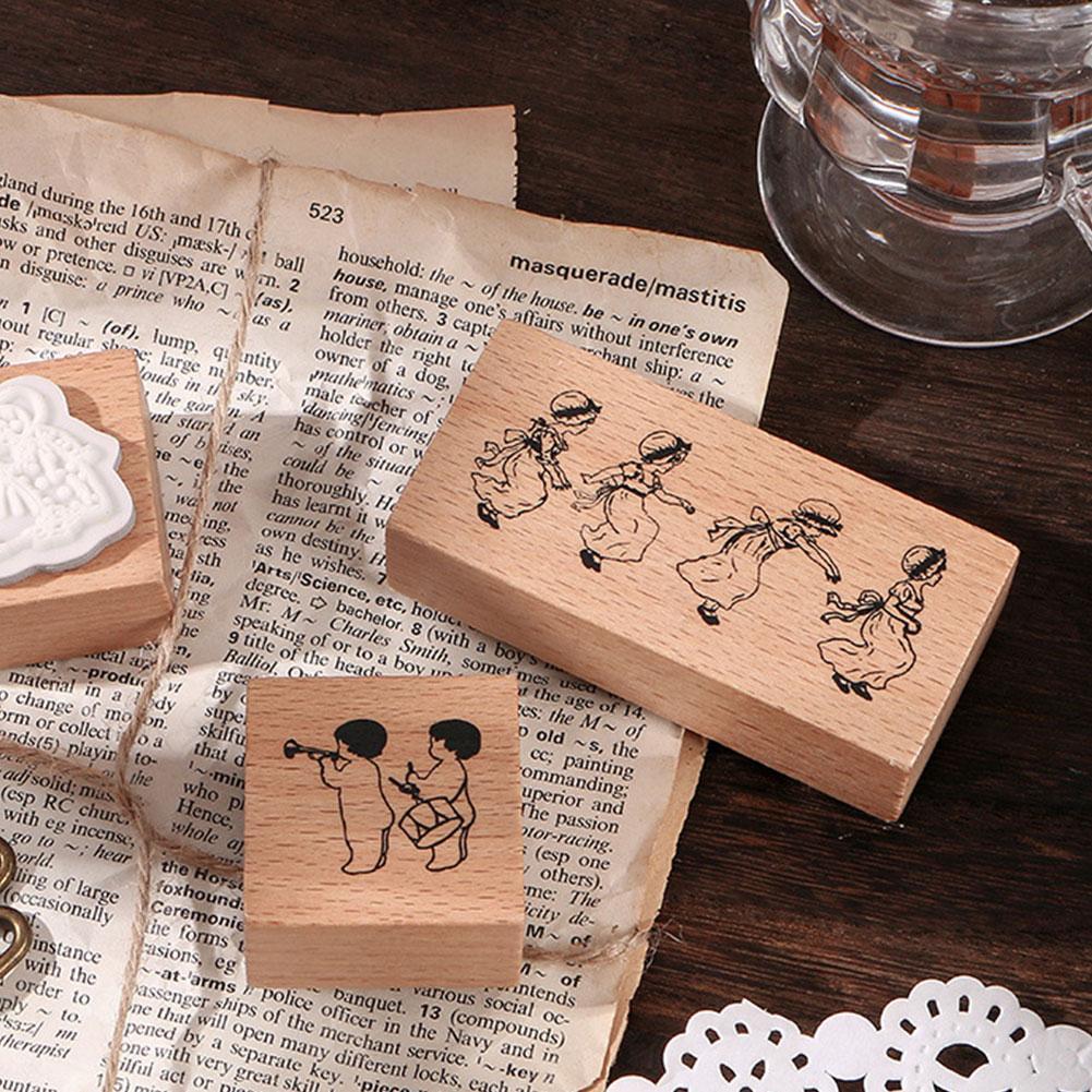 Sellos de goma madera con personajes de dibujos animados, para decoración de Scarpbooking, manualidades DIY, sellos de madera, suministros de papelería escolares