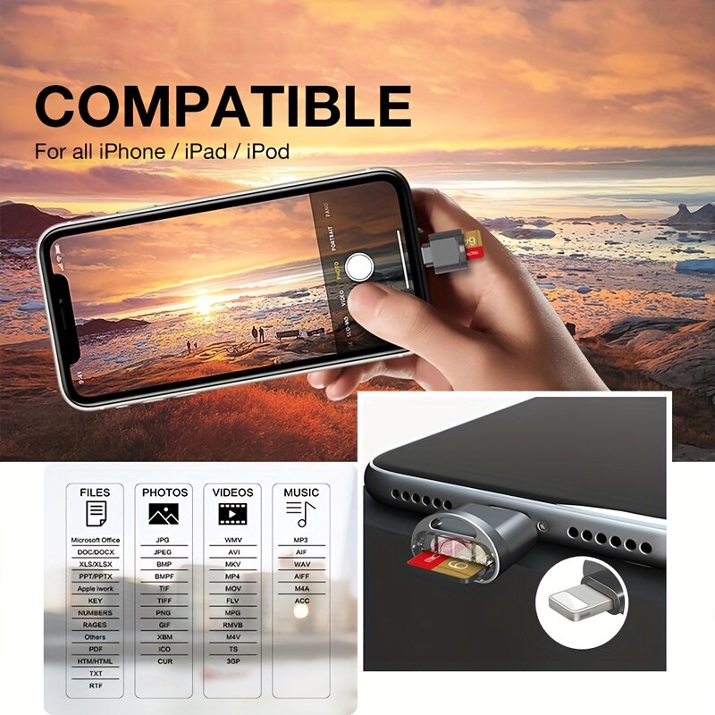 Mini Micro Card Reader for iPhone IOS 13 8-pin Card Reader TF Memory Card Adapter Cardreader for 8 pin Lightning for iPad iPhone