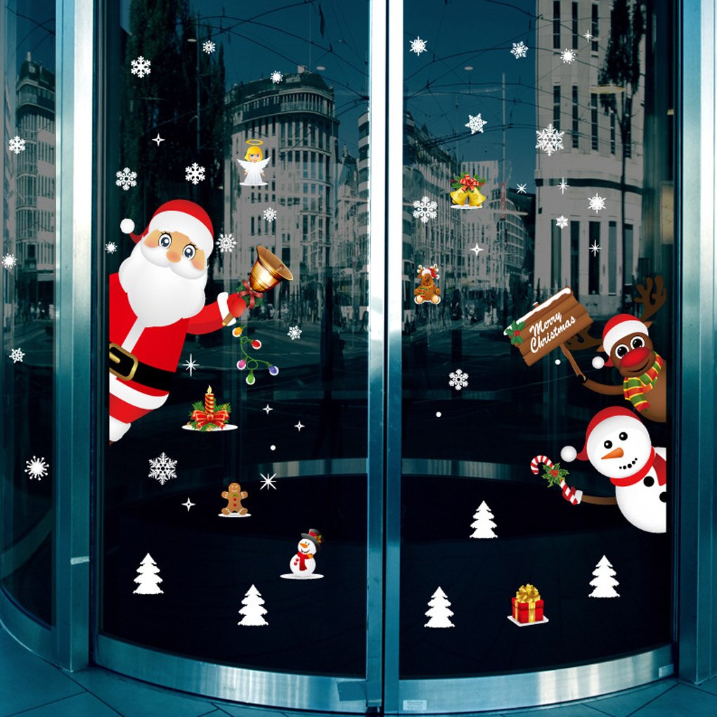 Santa Claus Snowflake Snowman Sticker Christmas PVC Wall Decals DIY Xmas Shop Mall Wallpaper House Window Decor