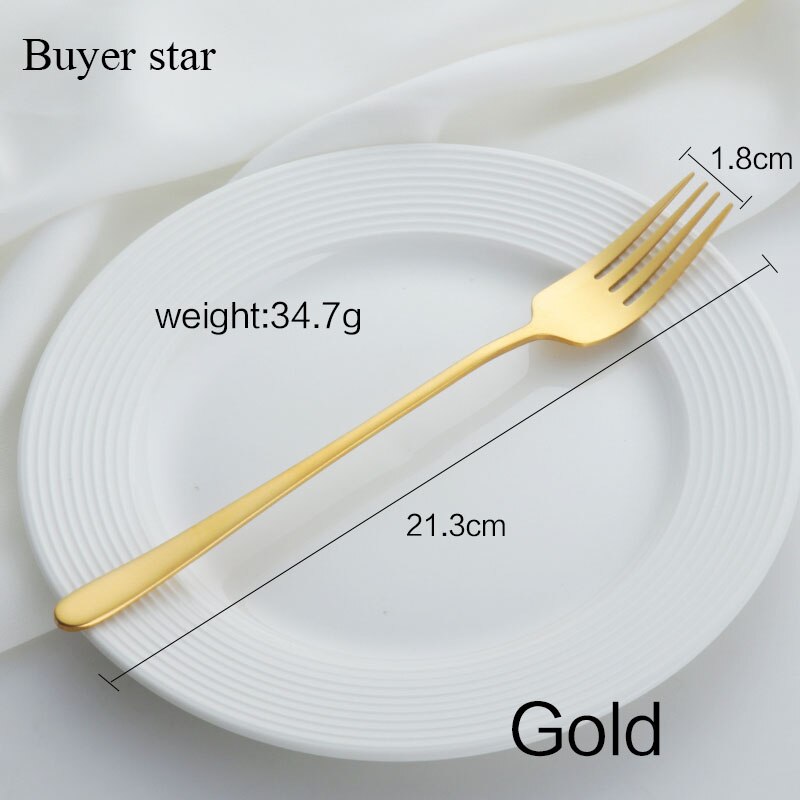 2PCS 18/8 Stainless Steel Dinner Fork Set Korea Colourful Dessert Fork With Long Handle Gold Blue Fork Set for Hotel Party: Gold 2PCS