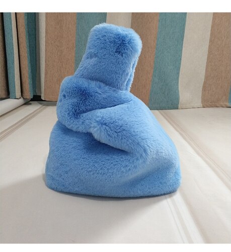 Zachte Pluche Luipaard Dames Handtassen Mode Winter Dames Kleine Tote Evening Clutch Purse Luxe Vrouwelijke Mini Schoudertas: meer blauw