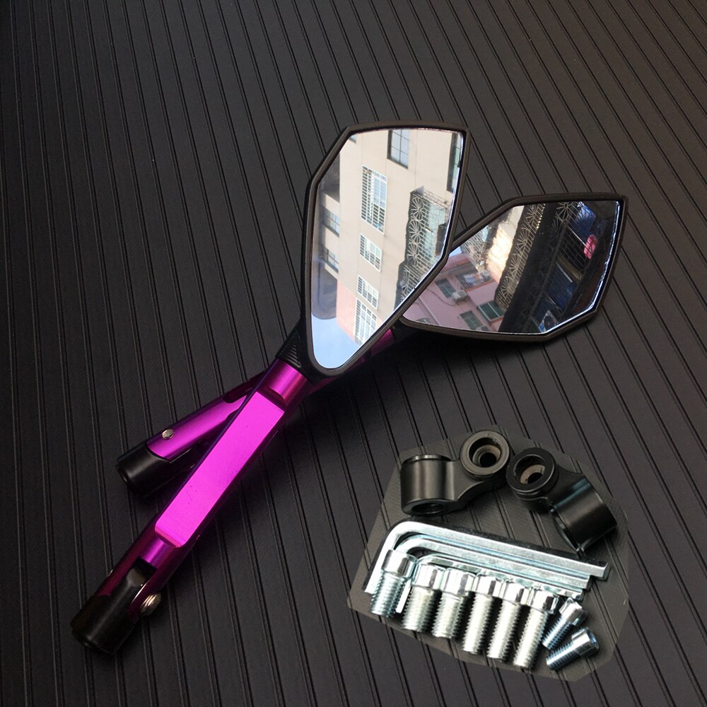Universal Motorcycle Achteruitkijkspiegels Cnc Aluminium Blauw Lens Anti-Glare Side Spiegels Stuur End Achteruitkijkspiegel Accessoires: Purple