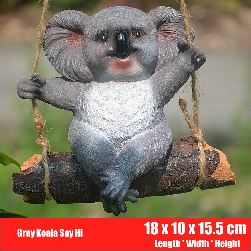 Söta grodor katt hund harts liggande jultomten staty trädgård hänga på träd dekorativt hänge inomhus utomhus dekor prydnad: Koala c grå