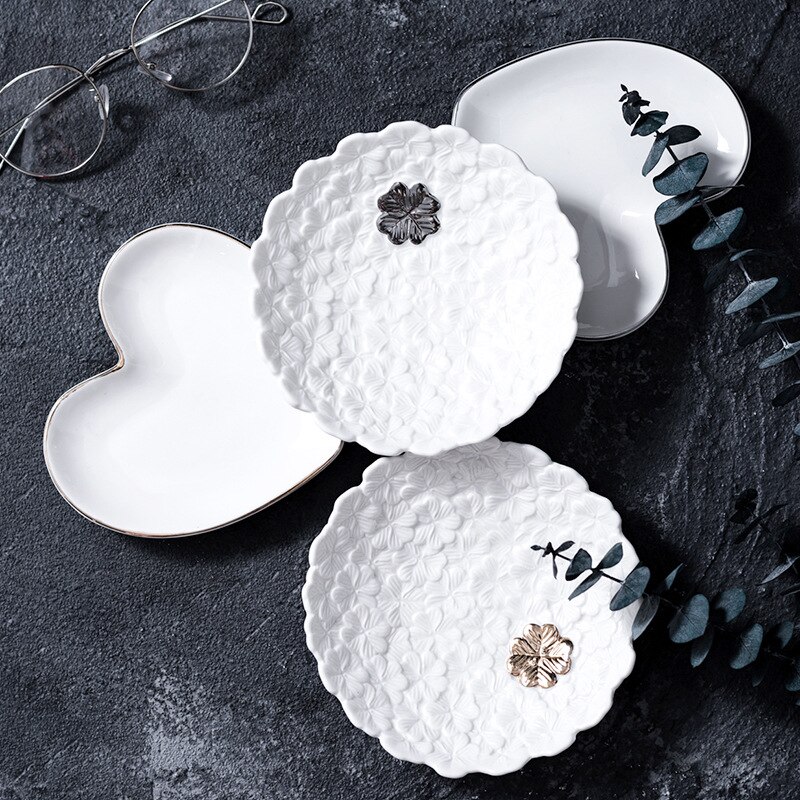 Assiette à Dessert en forme de cœur | Assiette à bijoux, assiette à Dessert, vaisselle de cuisine domestique