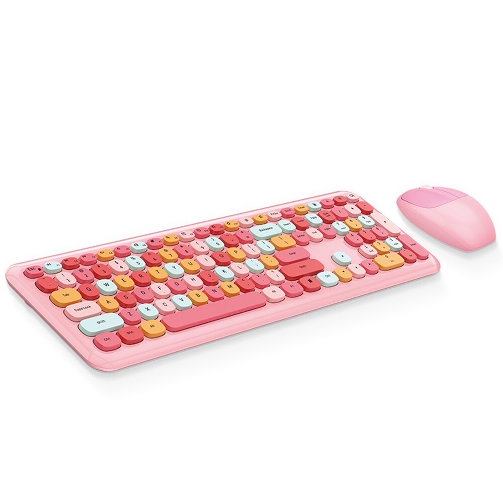 Mofii 666 2.4G Wireless Keyboard Mouse Combo Mixed Color 110 Key Keyboard Mouse Set with Round Punk Keycaps 2.4G Keyboard Mouse: pink