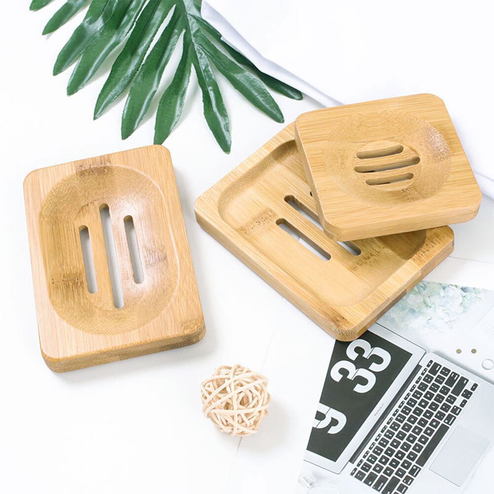 Wooden Bamboo Soap Dishes Bathroom Soap Rack Holder Dish Storage BoxBamboo Plate Tray Bath Plate Box Essential Kitchen Portable