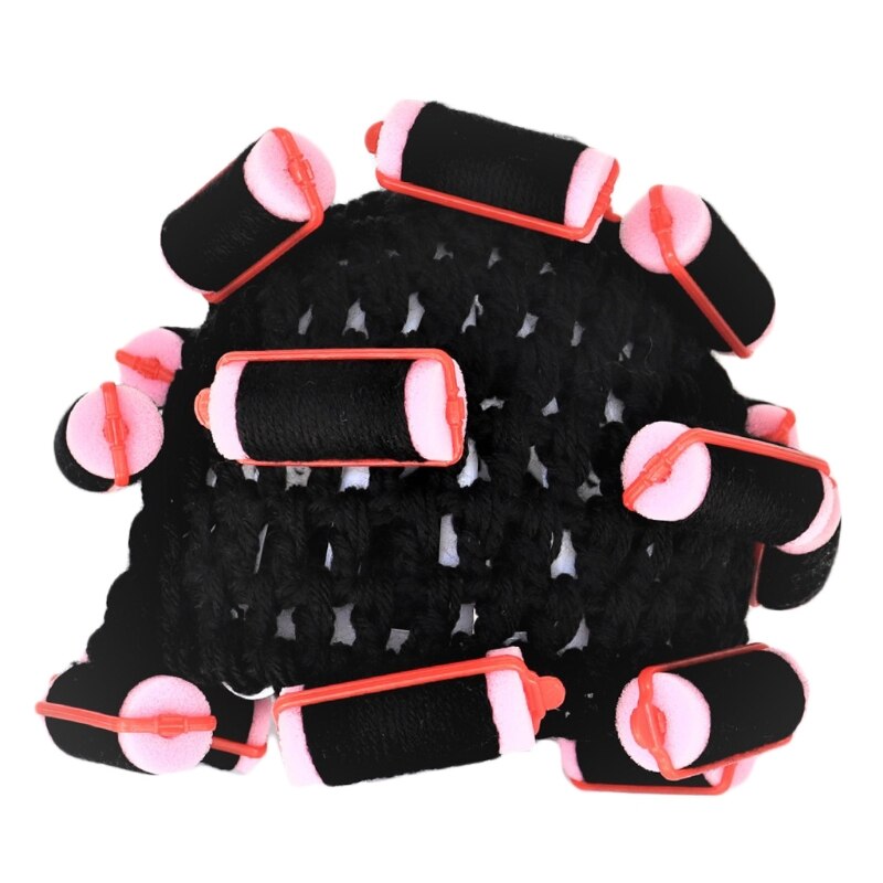 Adult Kids Baby Knitted Hair Roller Curlers Wig Hat Funny Housewife Landlady Cosplay Costume Elastic Head Cover Cap: Black