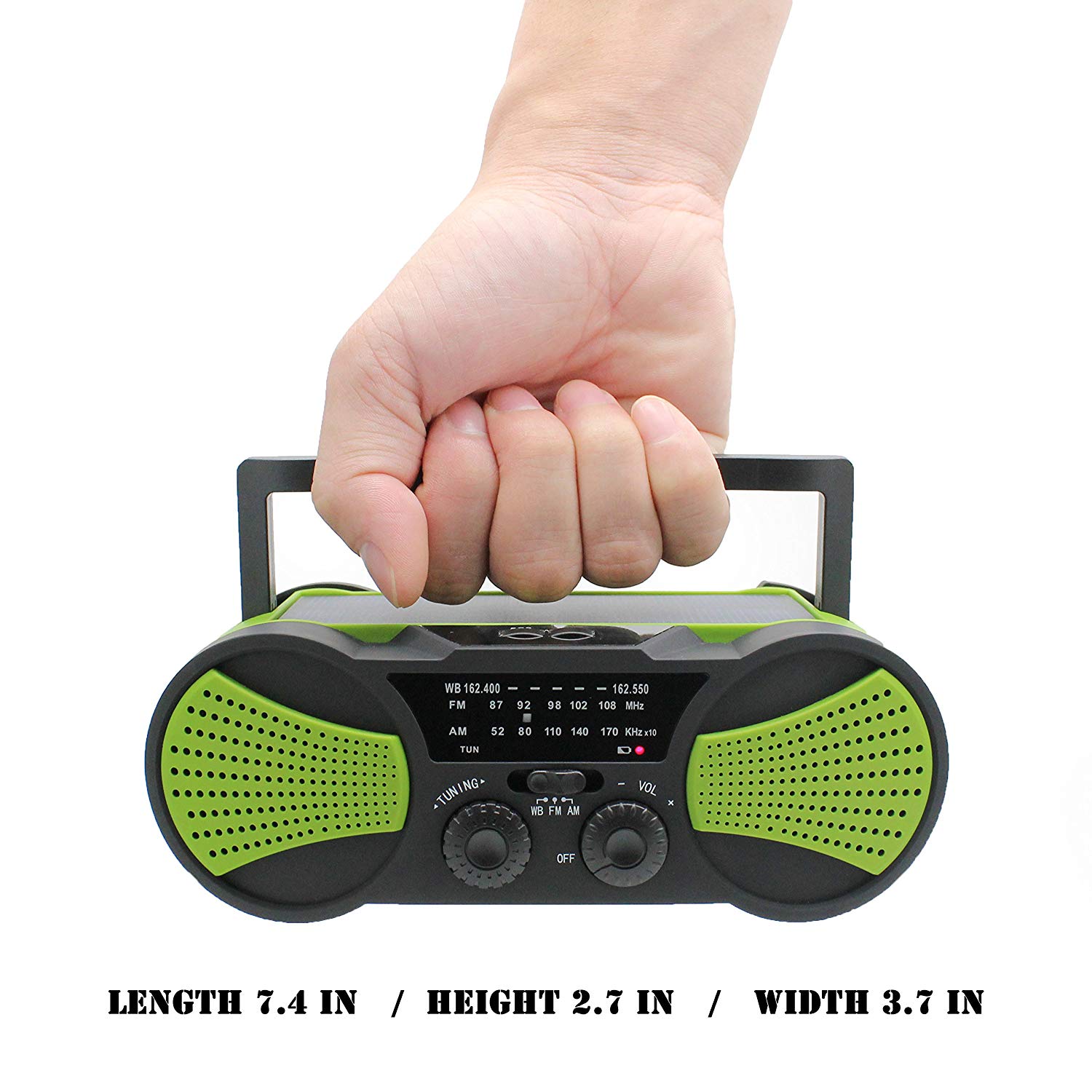 Solar Power Portable Radio 2000mAh Rechargeable WB Crank Emergency Power Bank Hand Crank Self Powered AM/FM Weather