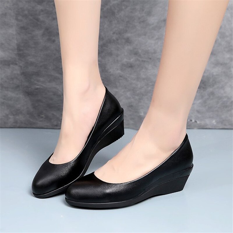 Big Size Vrouwen Schoenen Zwart Pomp Wedge Jurk Schoenen Dames Hakken Retro Party Hoge Hakken Mode Kantoor Pompen Bruiloft schoenen