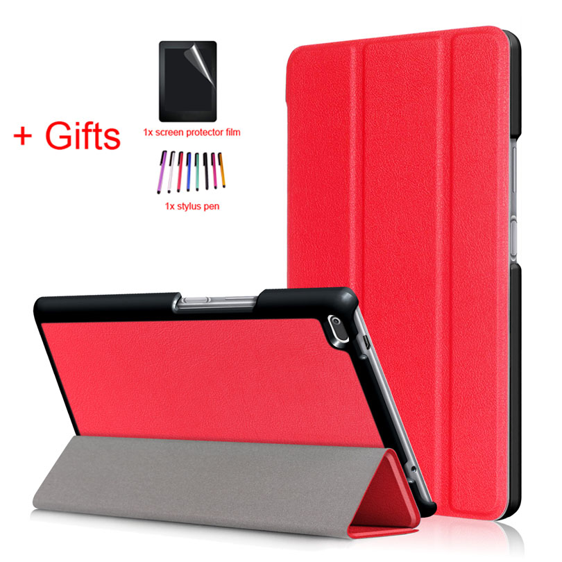 PU Leather Cover Case for Lenovo Tab4 Tab 4 8 TB-8504x TB-8504F TB-8504N TB-8504 8inch Tablet Funda Flip Magnet Case +Film+Pen: Red
