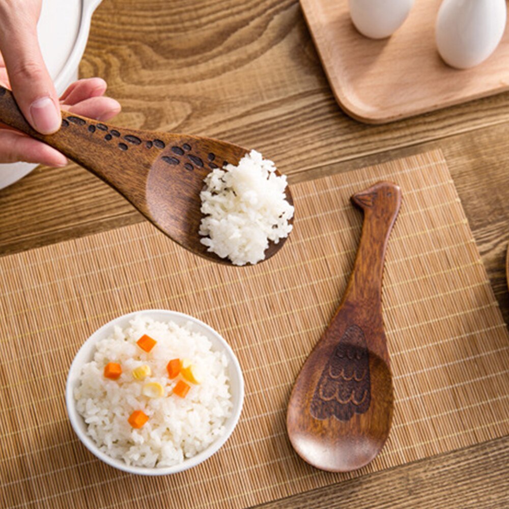 Pala de madera creativa forma de pescado cuchara de arroz utensilios de cocina para sopa de arroz antiadherente cuchara de cocina estilo japonés