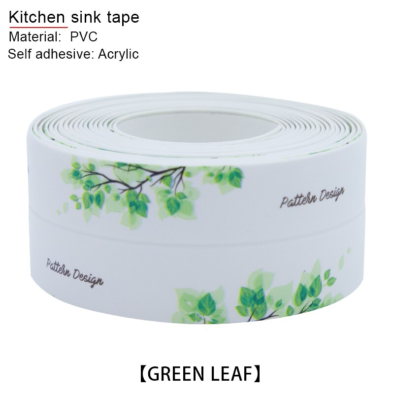 Pvc Zelfklevende Waterdichte Douche Wastafel Bad Edge Muursticker Voor Keuken Badkamer Bad Vloer Afdichting Kalefateren Strip Tape: Green leaf 3.8cm
