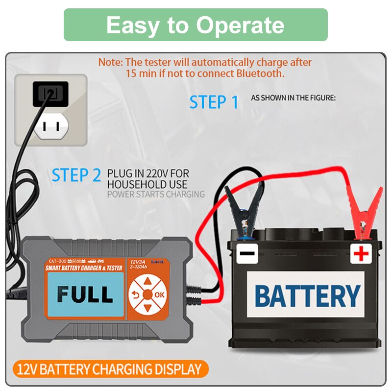 Car Battery Tester Analyzer Charger 12V 3A 2-120AH LCD Display Lead-Aicd Intelligent Smart Automatic Battery Analyzer