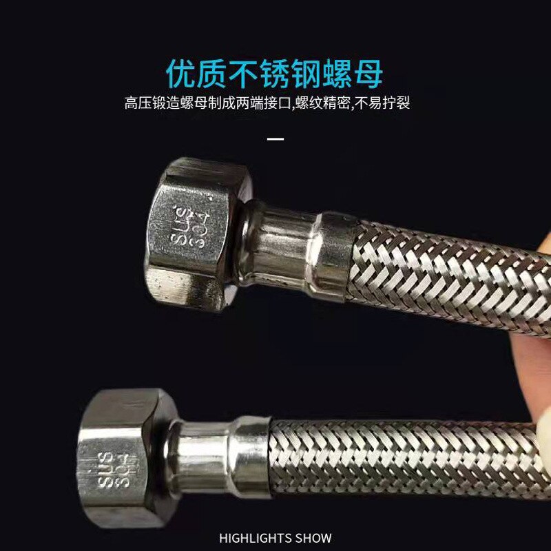 304 Stainless Steel Braided Hose Faucet Toilet Water Heater Cold High Pressure Metal Water Inlet Pipe Bathroom Accessories