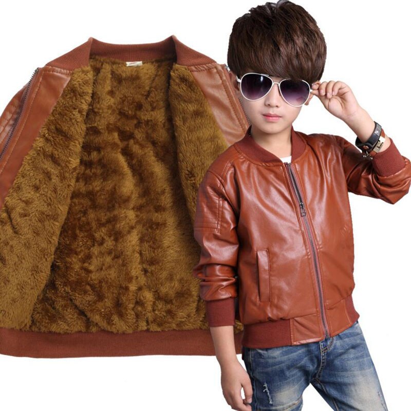 Chaqueta de cuero sintético para niño, abrigo infantil de piel sintética, para invierno