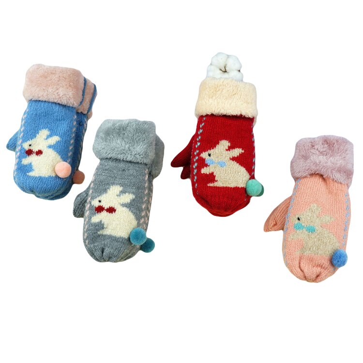 5-8Y winter kids children soft Gloves warm mittens boys girls Cartoon rabbit knitted warm plus velvet gloves for kids