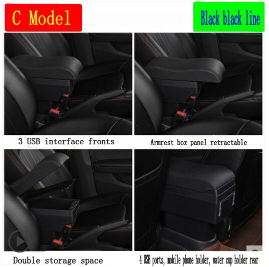 Dla Hyundai I30 podłokietnik ze schowkiem USB wysokość ładowania dwuwarstwowa środkowa zawartość sklepu uchwyt na kubek popielniczka akcesoria: C-Black black lines