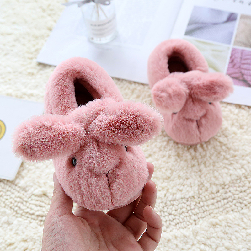 Cute! baby girls bunny Shoes Little Girls cartoon Slipper Home Shoes for Kid keep warm solid winter shoes soft plush shoe lovely: Pink / 18