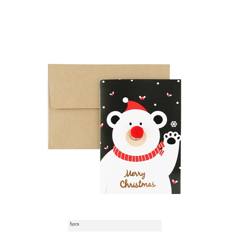 5pcs Merry Christmas Greeting Cards Envelope Kids Year Cartoon Xmas Party Decorations Postcard DIY Blessing Cards: A   5pcs
