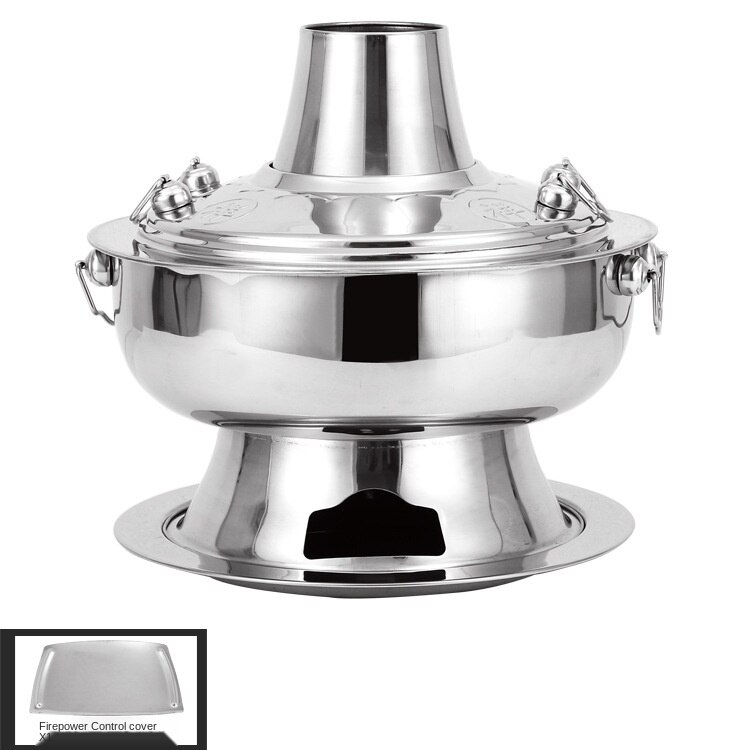 Olla de cobre grueso de 30cm tradicional de Pekín, olla para sopa, quemar carbón, juego de ollas de cocina, olla para ebullición rápida: silver