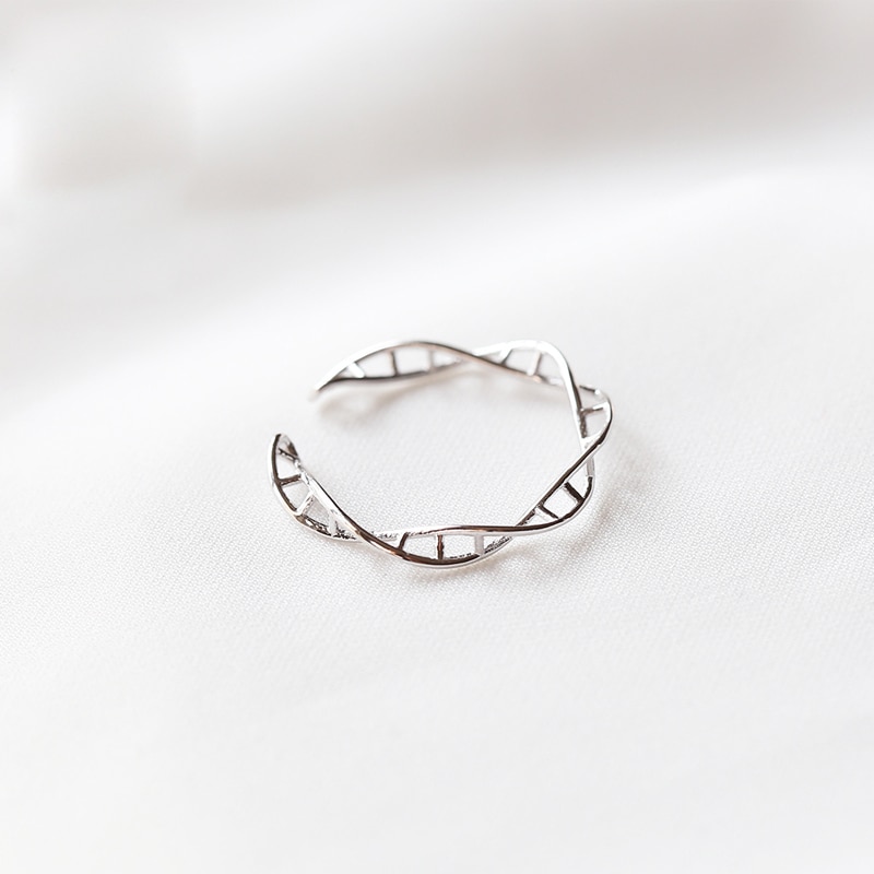Sølv dna dobbelt helix struktur 925 justerbare ringe til kvinder originale håndlavede pigesmykker