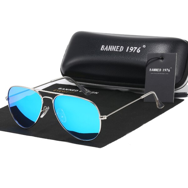 VERBODEN 1976 classic HD gepolariseerde metalen frame zonnebril klassieke vrouwen mannen feminin óculos vintage bril: ice blue A2
