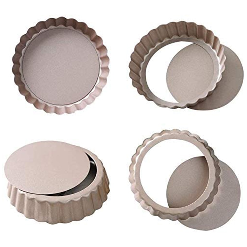 Plat à tarte, Mini-Quiche 4 pouces fond amovible en étain antiadhésif, pour cuisson au four en acier au carbone or moule à tarte.(4 paquets): Default Title