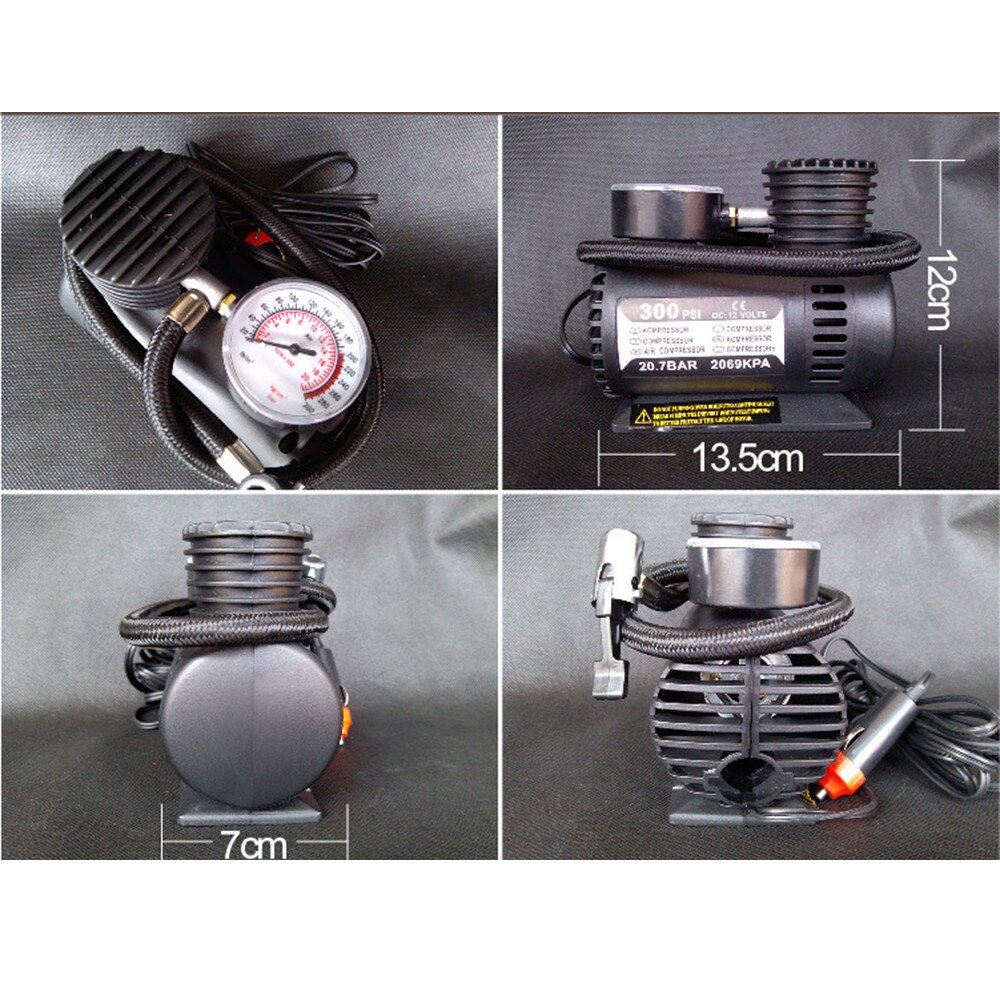 Inflatable DC 12V 300PSI Car Tire Inflator Auto Air Compressor Tire Pump with Pressure Gauge for Car Bicycle Ball Rubber Dinghy