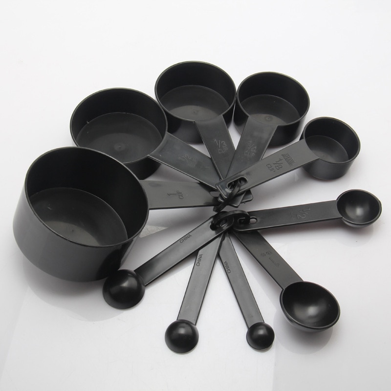 10 Stks/set Siliconen Handvat Keuken Meten Home Zwarte Kleur Maatlepels Cups Keuken Accessoires Bakkerij Gadget